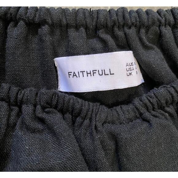 Faithfull The Brand Wide Leg Jumpsuit Sz US 4 Black Linen Ankle On Off Shoulder - Picture 12 of 15